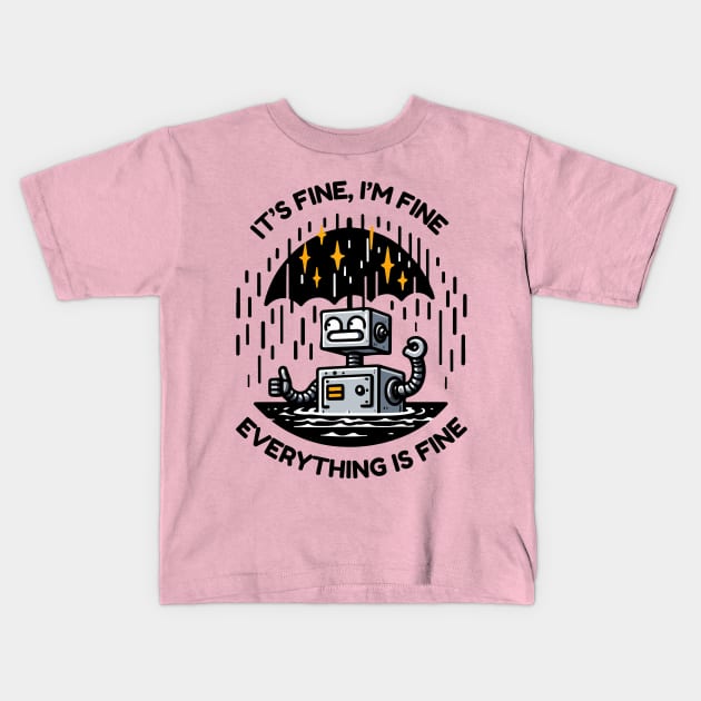 Funny Robot - It's Fine, I'm Fine, Everything is Fine Kids T-Shirt by TeeTopiaNovelty